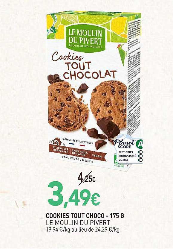 Cookies tout choco - 175 g LE MOULIN DU PIVERT