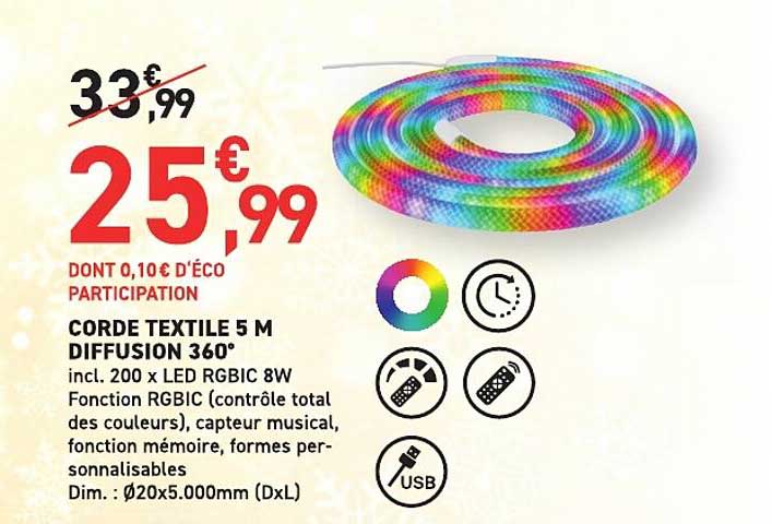 CORDE TEXTILE 5 M DIFFUSION 360°