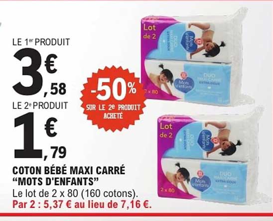COTON BÉBÉ MAXI CARRÉ “MOTS D'ENFANTS”