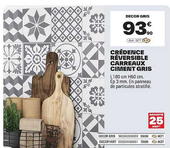 DECOR GRIS CRÉDENCE RÉVERSIBLE CARREAUX CIMENT GRIS