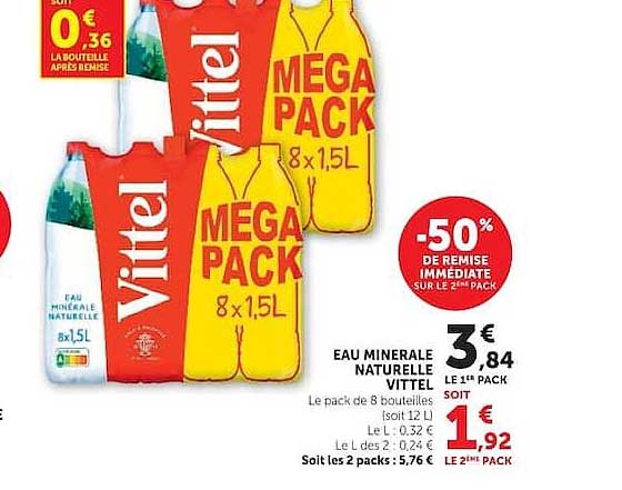 EAU MINERALE NATURELLE VITTEL MEGA PACK 8 x 1,5L