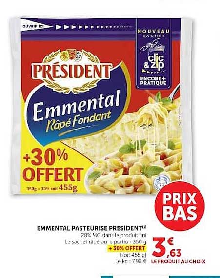 Emmental Râpé Fondant +30% OFFERT