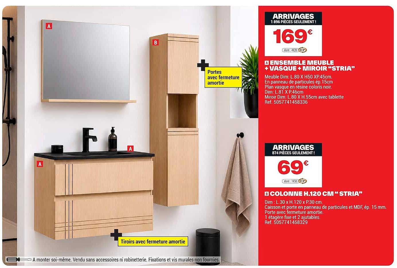 ENSEMBLE MEUBLE + VASQUE + MIROIR “STRIA”