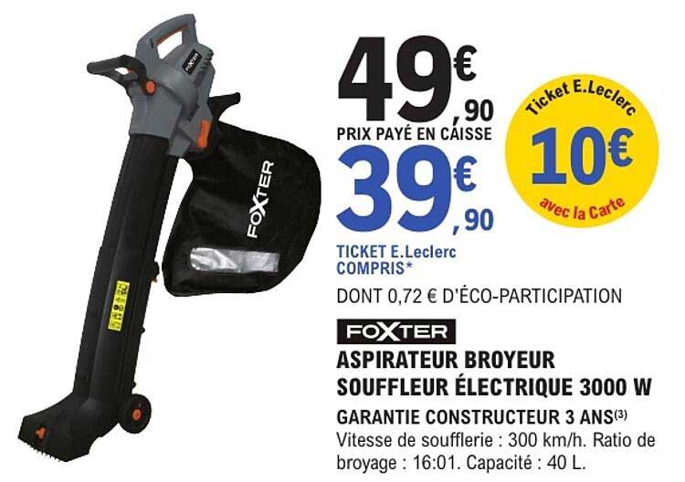 FOXTER ASPIRATEUR BROYEUR SOUFFLEUR ÉLECTRIQUE 3000 W