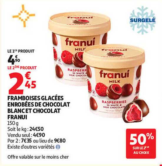 FRAMBOISES GLACÉES ENROBÉES DE CHOCOLAT BLANC ET CHOCOLAT FRANUI
