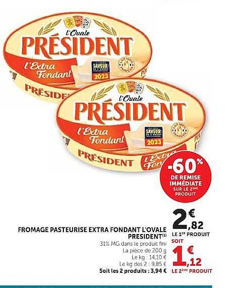 FROMAGE PASTEURISÉ EXTRA FONDANT L'OVALE PRÉSIDENT