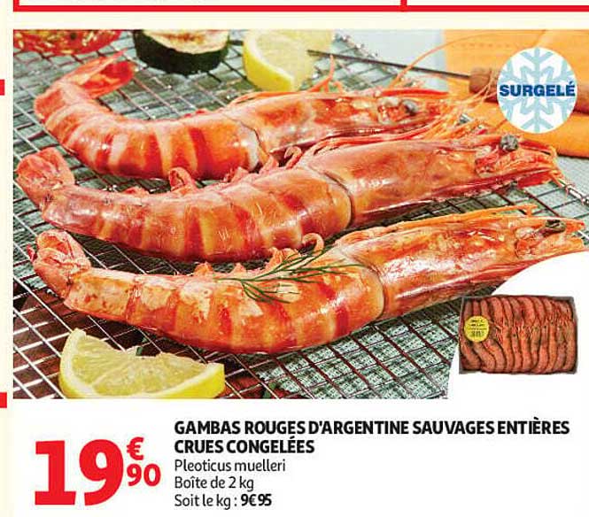 GAMBAS ROUGES D’ARGENTINE SAUVAGES ENTIÈRES CRUES CONGELÉES