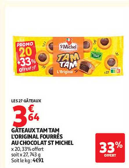 GÂTEAUX TAM TAM L'ORIGINAL FOURRÉS AU CHOCOLAT ST MICHEL