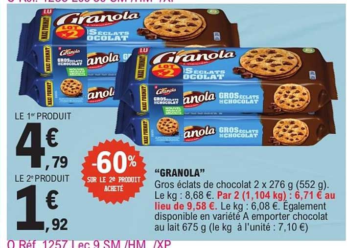 GRANOLA Gros éclats de chocolat 2 x 276 g (552 g)