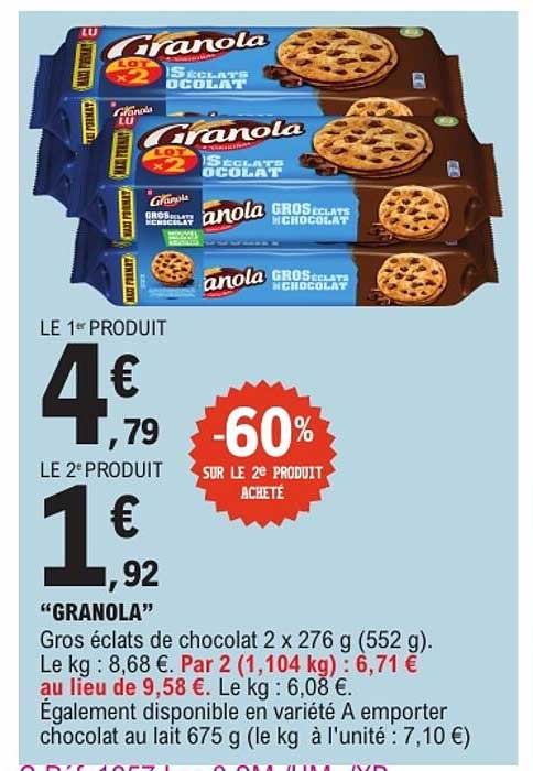 GRANOLA Gros éclats de chocolat 2 x 276 g (552 g)