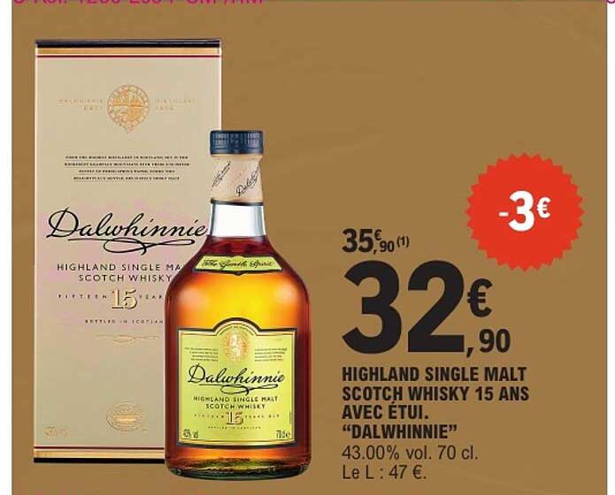 HIGHLAND SINGLE MALT SCOTCH WHISKY 15 ANS AVEC ÉTUI “DALWHINNIE”