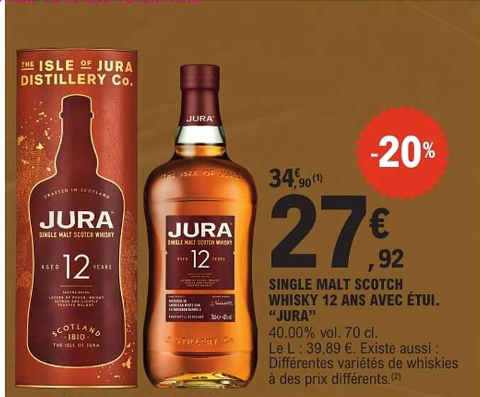 JURA SINGLE MALT SCOTCH WHISKY 12 ANS AVEC ÉTUI. « JURA »