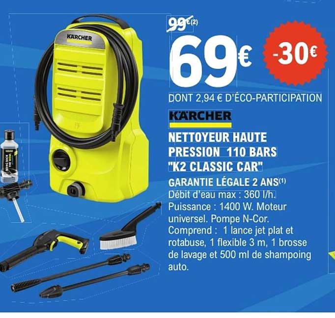 KARCHER NETTOYEUR HAUTE PRESSION 110 BARS "K2 CLASSIC CAR"
