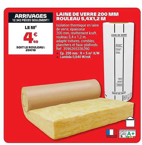 LAINE DE VERRE 200 MM ROULEAU 5,4X1,2 M