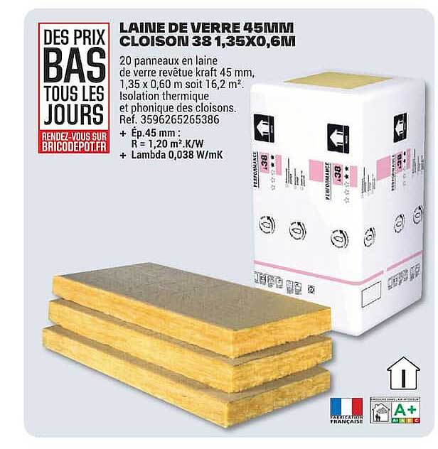 LAINE DE VERRE 45MM CLOISON 38 1,35X0,6M