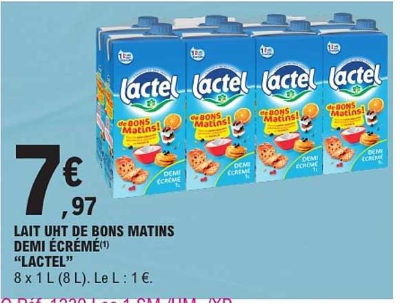 LAIT UHT DE BONS MATINS DEMI ÉCRÉMÉ «LACTEL»