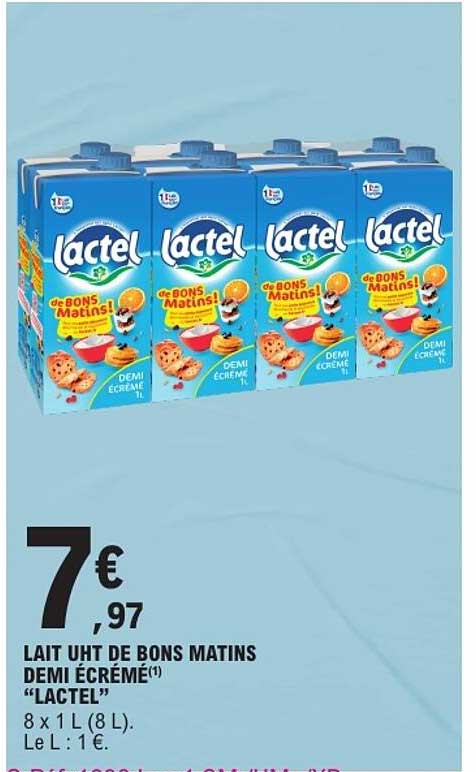 LAIT UHT DE BONS MATINS DEMI ÉCRÉMÉ "LACTEL"