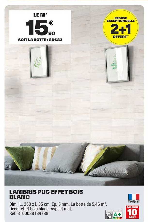LAMBRIS PVC EFFET BOIS BLANC