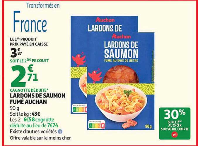 LARDONS DE SAUMON FUMÉ AUCHAN 90 g