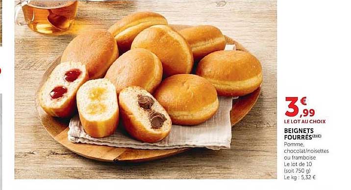 LE LOT AU CHOIX BEIGNETS FOURRÉS (2) Pomme, chocolat/noisettes ou framboise Le lot de 10 (soit 750 g)