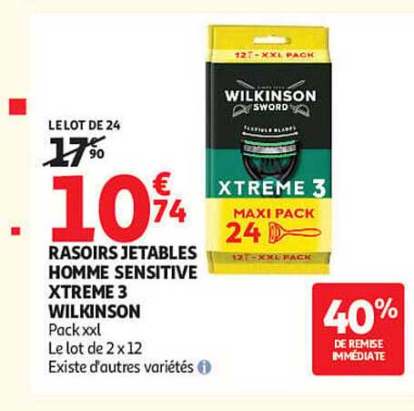 LE LOT DE 24 RASOIRS JETABLES HOMME SENSITIVE XTREME 3 WILKINSON