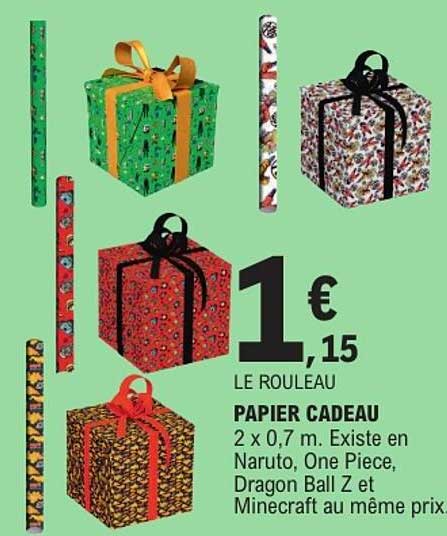LE ROULEAU PAPIER CADEAU 2 x 0,7 m. Existe en Naruto, One Piece, Dragon Ball Z et Minecraft au même prix