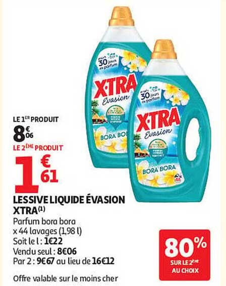 LESSIVE LIQUIDE ÉVASION XTRA - Parfum bora bora x 44 lavages (1,98 l)