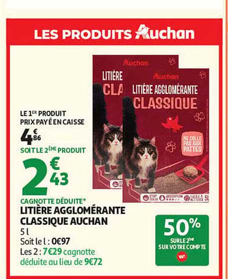 LITIÈRE AGGLOMÉRANTE CLASSIQUE AUCHAN