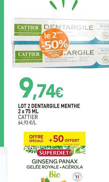 LOT 2 DENTARGILE MENTHE 2 x 75 ML CATTIER