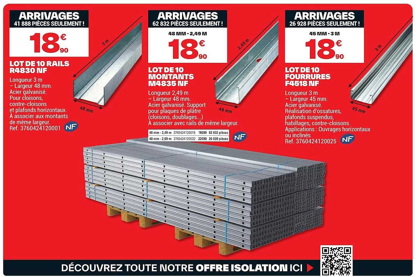 LOT DE 10 RAILS R4830 NF