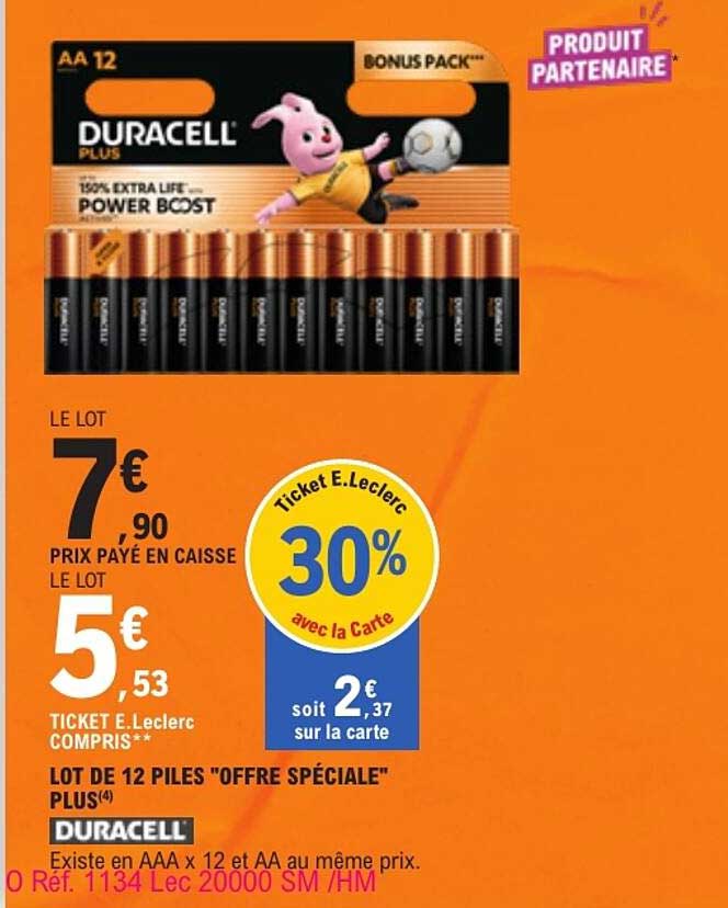 LOT DE 12 PILES "OFFRE SPÉCIALE" PLUS(4) DURACELL