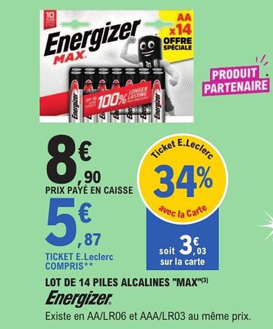 LOT DE 14 PILES ALCALINES "MAX" Energizer