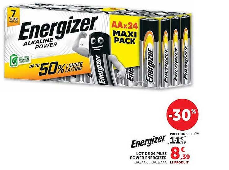 LOT DE 24 PILES POWER ENERGIZER LR6/AA OU LR03/AAA