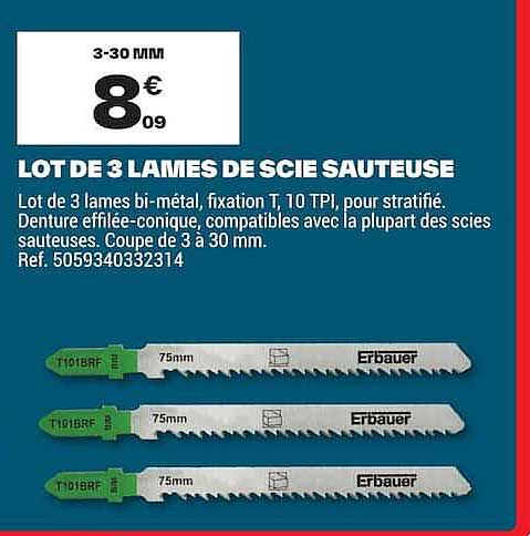 LOT DE 3 LAMES DE SCIE SAUTEUSE