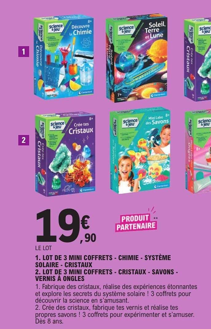 LOT DE 3 MINI COFFRETS - CHIMIE - SYSTÈME SOLAIRE - CRISTAUX