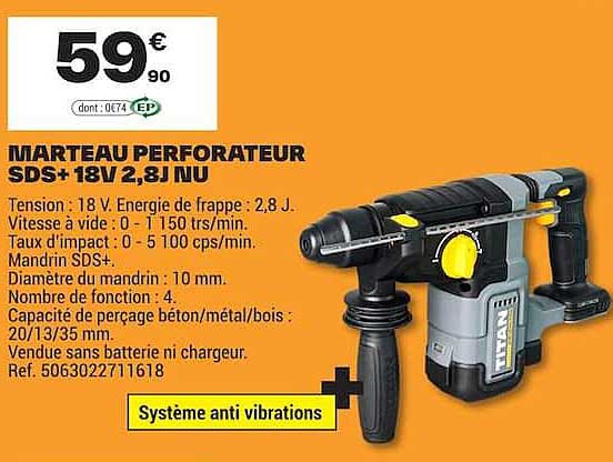 MARTEAU PERFORATEUR SDS+ 18V 2,8J NU