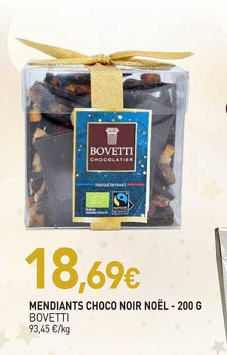 MENDIANTS CHOCO NOIR NOËL - 200 G BOVETTI