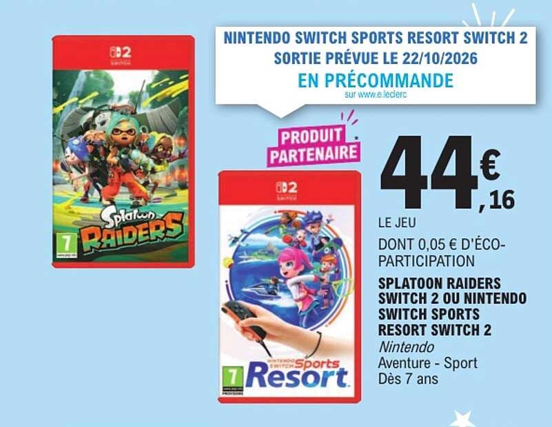 NINTENDO SWITCH SPORTS RESORT SWITCH 2 SORTIE PRÉVUE LE 22/10/2026 EN PRÉCOMMANDE