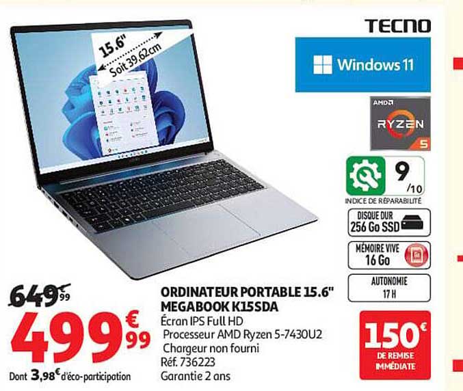 ORDINATEUR PORTABLE 15.6" MEGABOOK K15SDA