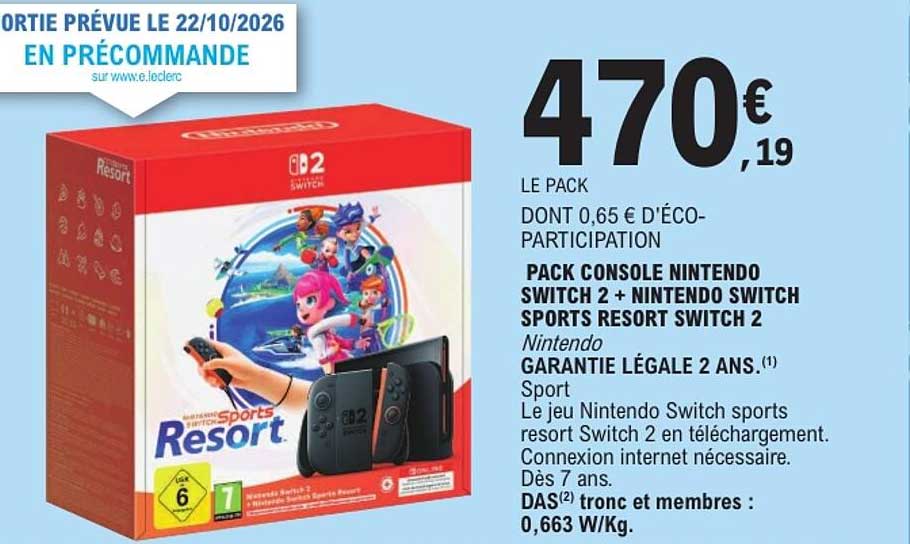 PACK CONSOLE NINTENDO SWITCH 2 + NINTENDO SWITCH SPORTS RESORT SWITCH 2