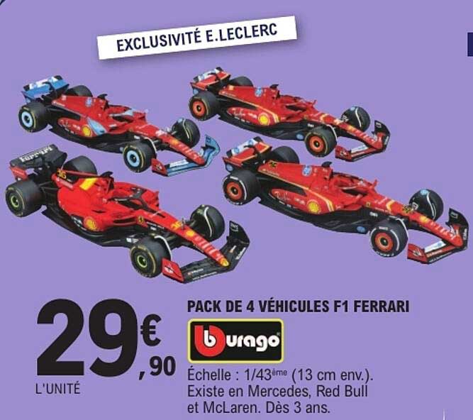 PACK DE 4 VÉHICULES F1 FERRARI