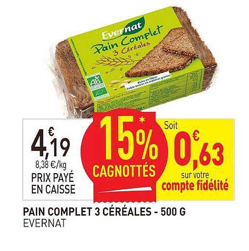 PAIN COMPLET 3 CÉRÉALES - 500 G