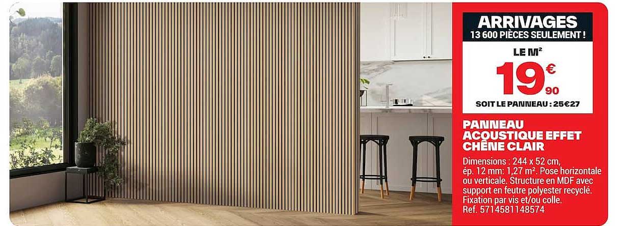 PANNEAU ACOUSTIQUE EFFET CHÊNE CLAIR