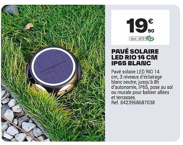 PAVÉ SOLAIRE LED RIO 14 CM IP65 BLANC
