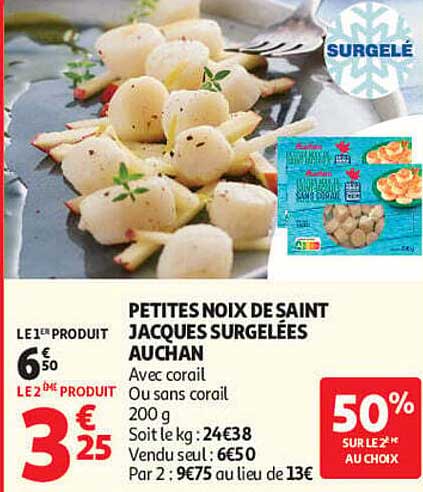 PETITES NOIX DE SAINT JACQUES SURGELÉES AUCHAN