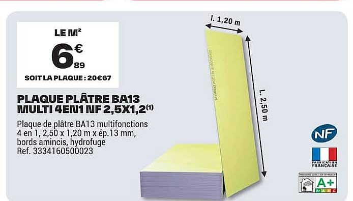 PLAQUE PLÂTRE BA13 MULTI 4EN1 NF 2,5X1,2(1)