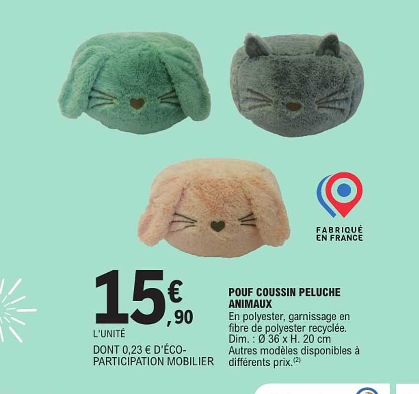 POUF COUSSIN PELUCHE ANIMAUX
