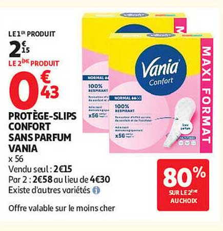 PROTÈGE-SLIPS CONFORT SANS PARFUM VANIA x 56