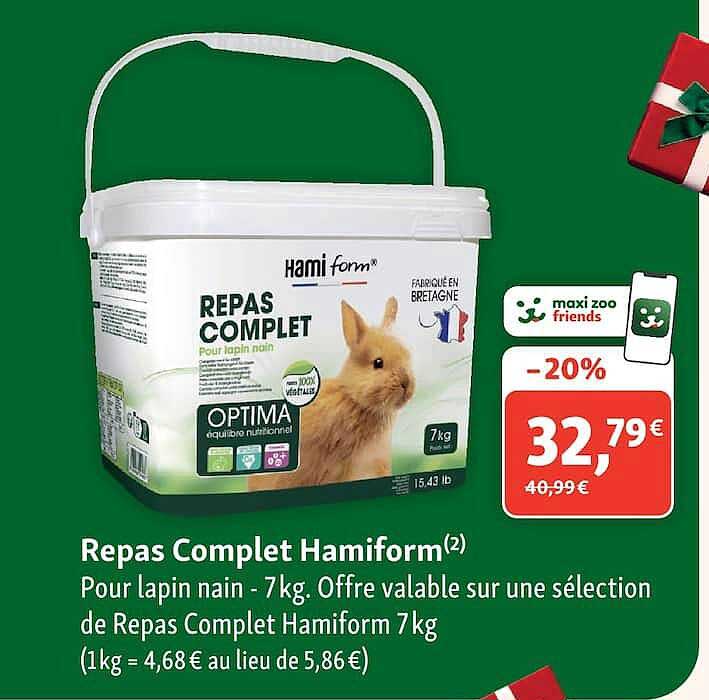 Repas Complet Hamiform(2) Pour lapin nain - 7kg. Offre valable sur une sélection de Repas Complet Hamiform 7kg (1kg = 4,68 € au lieu de 5,86 €)
