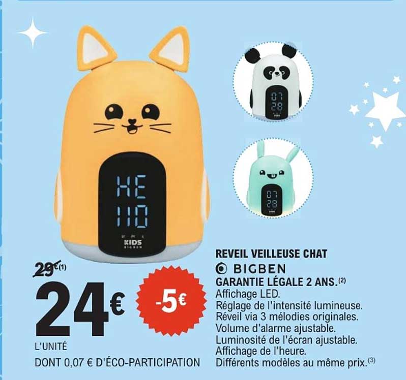 REVEIL VEILLEUSE CHAT BIGBEN